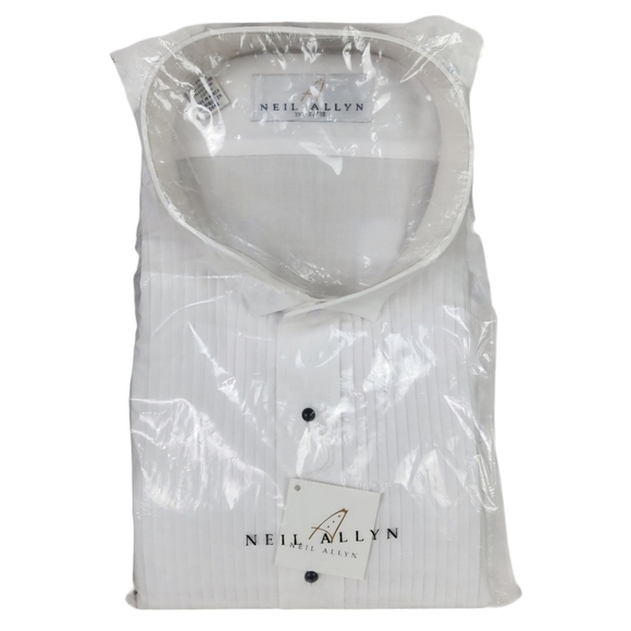 Neil Allyn White Tuxedo Shirt Slim Fit Wing Collar 1/4" Pleats Wedding Size 3XL - Picture 12 of 13